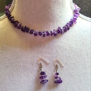 NWOT Purple Amethyst Stone Necklace Earring Set